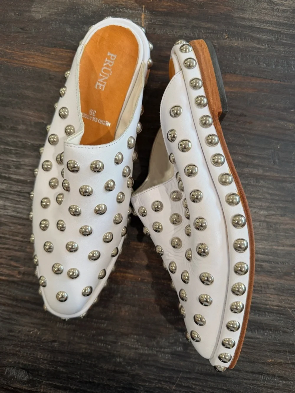 PRÜNE White Studded Slip-On Mules size 39 - Picture 14 of 16